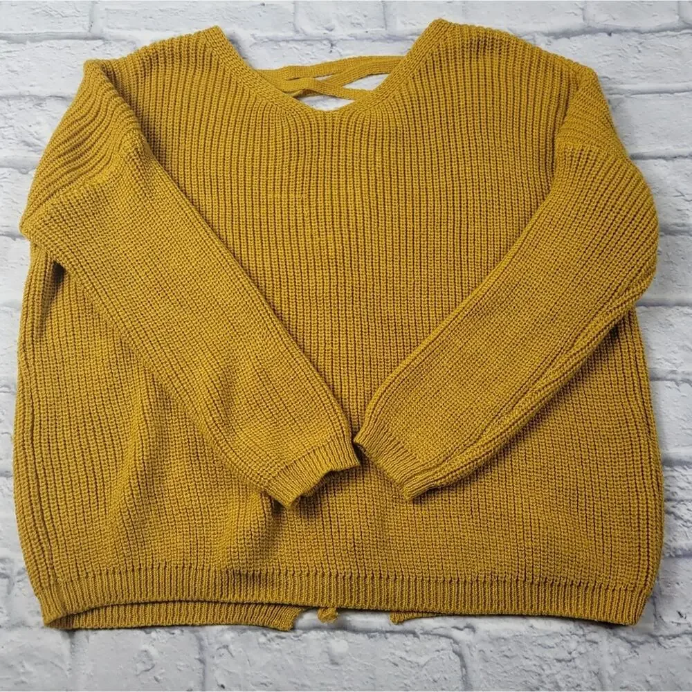 Mustard Lace-up Sweater by Rosette size Medium